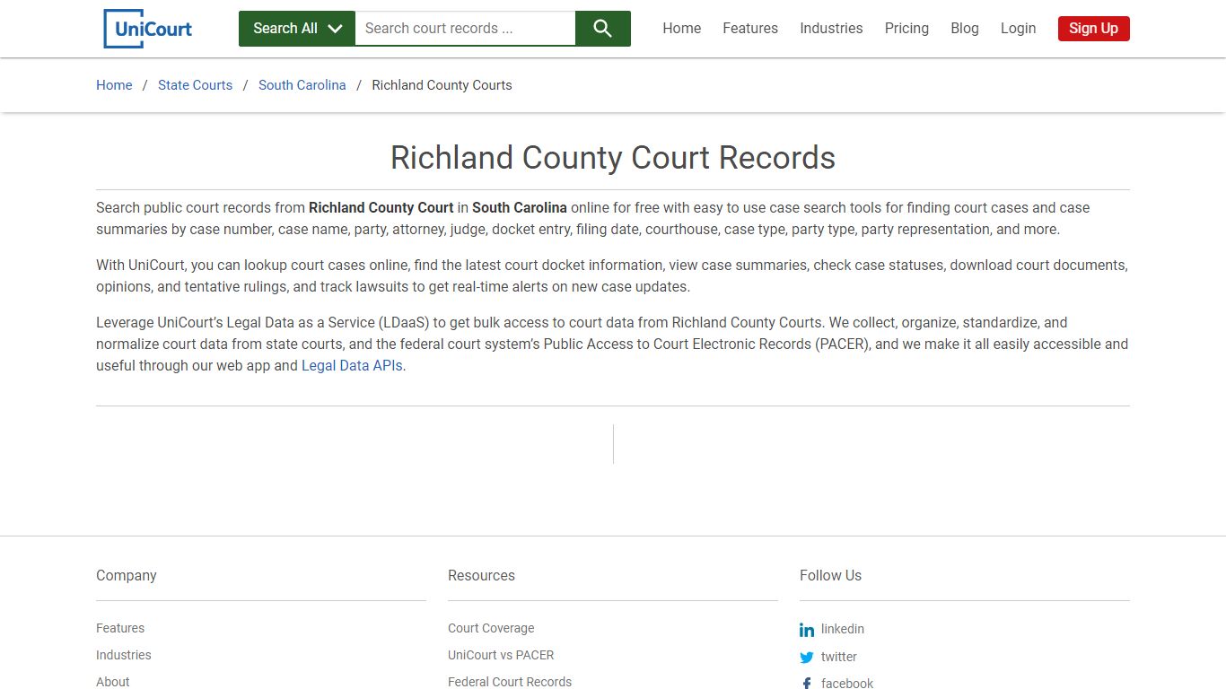 Richland County Court Records | South Carolina | UniCourt